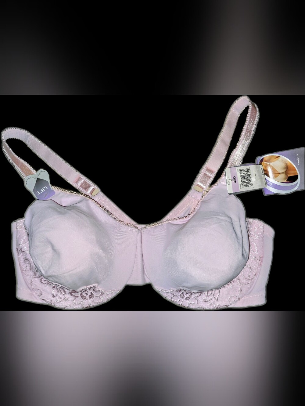 NWT Olga Luxury Lift Soft Pink Underwire Bra 42D Lace Trim Adjusted Straps